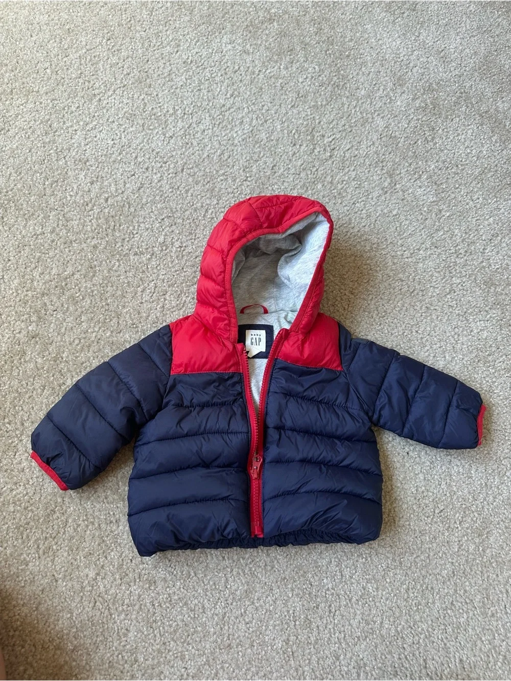Baby GAP PrimaLoft Navy Red Hooded Puffer Jacket 6–12 Months